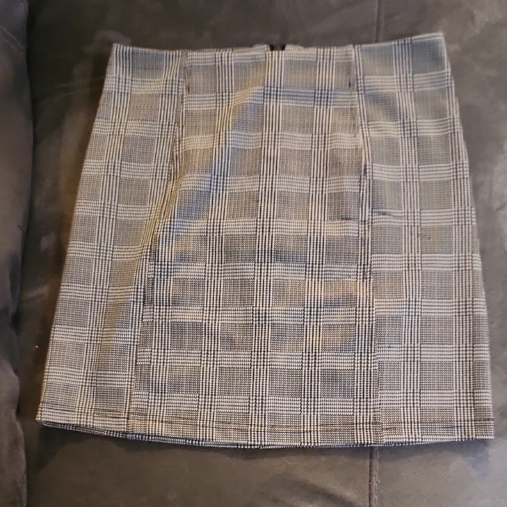 Plaid Mini Skirt in Grey - Tailored A-Line